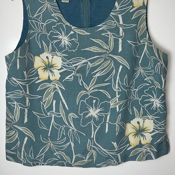 Vintage TOMMY BAHAMA Hibiscus Sleeveless Silk Top woman's size large green/blue - Picture 15 of 16